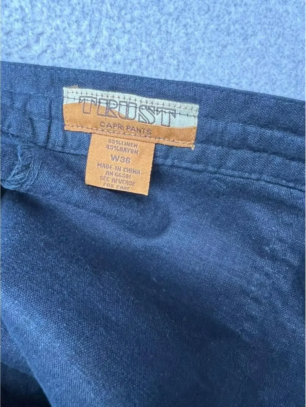 Trust Mens Capri Pants 36 Navy Linen Rayon Cargo Messenger Beach Y2K Cruise New